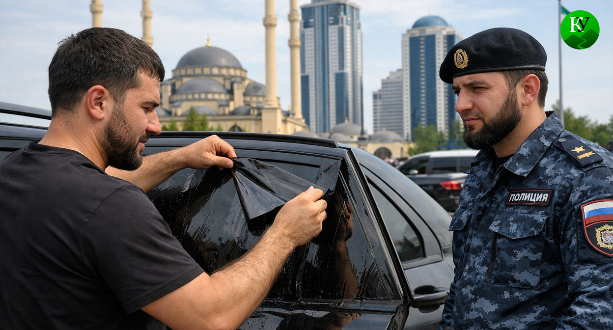 Мужчина сдирает пленку. Иллюстрация создана «Кавказским узлом» с помощью ИИ в программе Copilot