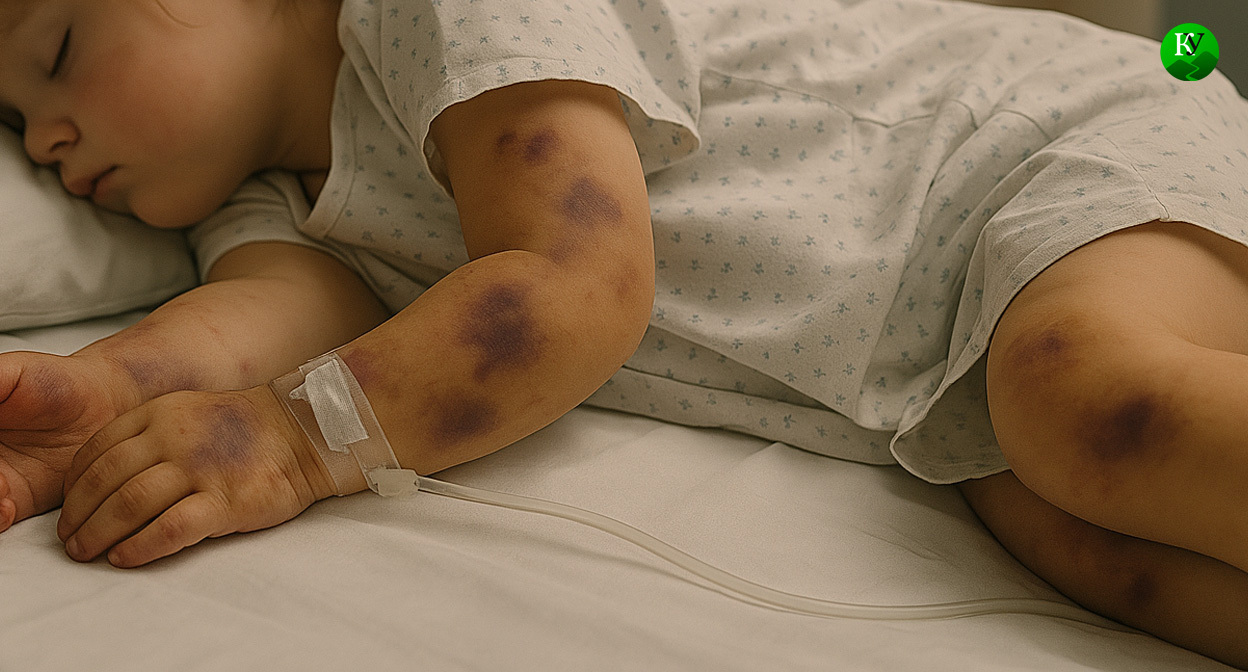 Ребёнок с синяками. Иллюстрация создана «Кавказским узлом» с помощью ИИ в программе Copilot