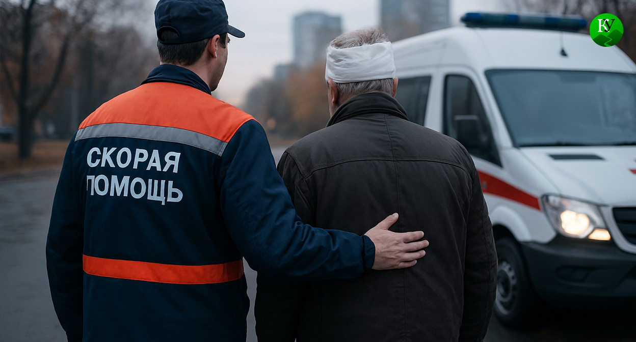 Медик помогает пострадавшему. Иллюстрация создана «Кавказским узлом» с помощью ИИ в программе Copilot Медик помогает пострадавшему. Иллюстрация создана «Кавказским узлом» с помощью ИИ в программе Copilot