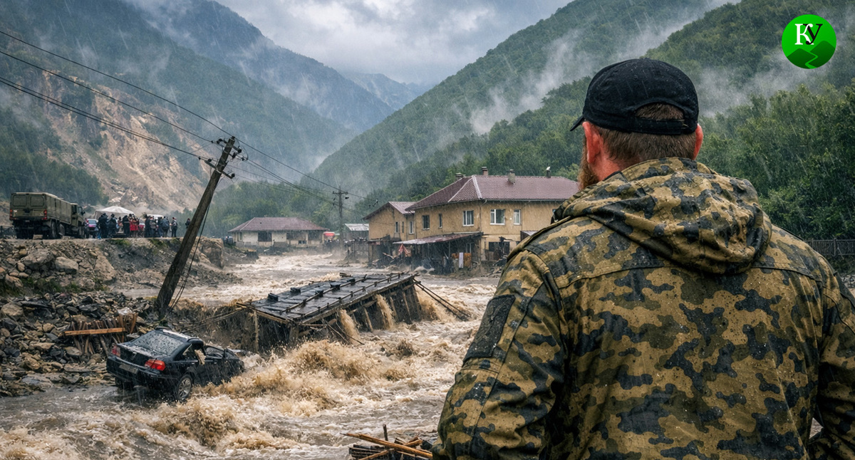 Потоп в Чечне. Иллюстрация создана «Кавказским узлом» с помощью ИИ в программе Copilot