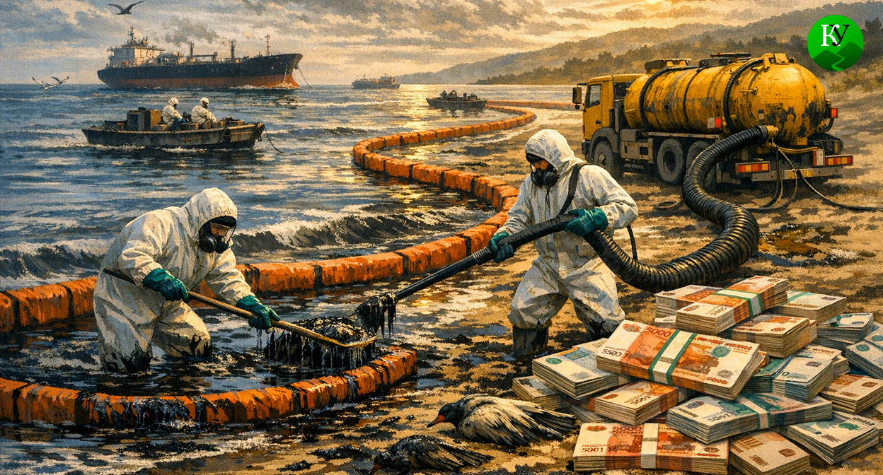 Уборка мазута. Иллюстрация создана «Кавказским узлом» с помощью ИИ в программе Copilot Уборка мазута. Иллюстрация создана «Кавказским узлом» с помощью ИИ в программе Copilot