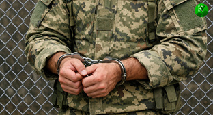 Военный в наручниках. Иллюстрация создана «Кавказским узлом» с помощью ИИ в программе Copilot