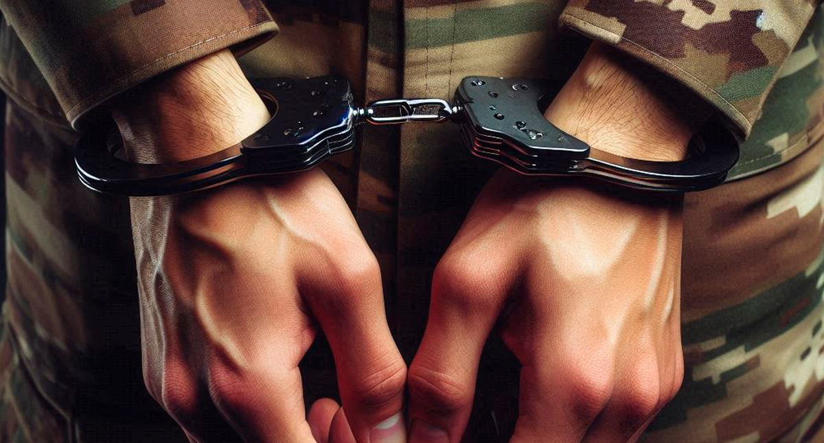 Руки военного в наручниках. Иллюстрация создана «Кавказским узлом» с помощью ИИ в программе Copilot