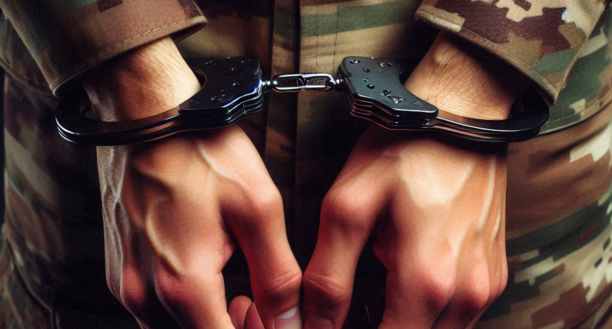 Руки военного в наручниках. Иллюстрация создана «Кавказским узлом» с помощью ИИ в программе Copilot