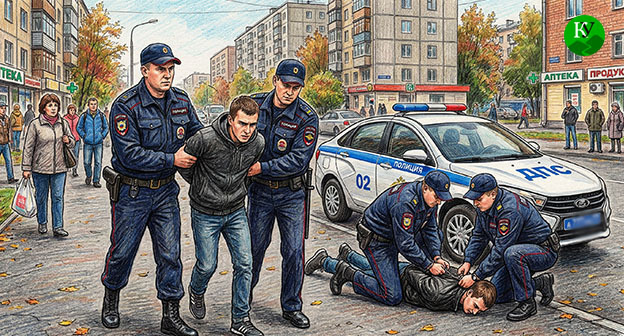 Cотрудники полиции задерживают мужчин. Иллюстрация создана "Кавказским узлом" при помощи ИИ в программе Copilot Cотрудники полиции задерживают мужчин. Иллюстрация создана "Кавказским узлом" при помощи ИИ в программе Copilot