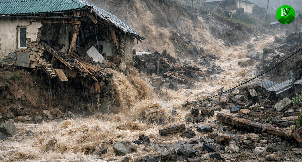 Наводнение разрушило дом. Иллюстрация создана «Кавказским узлом» с помощью ИИ в программе Copilot Наводнение разрушило дом. Иллюстрация создана «Кавказским узлом» с помощью ИИ в программе Copilot
