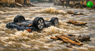 Машина в потоке воды. Иллюстрация создана «Кавказским узлом» с помощью ИИ в программе Copilot