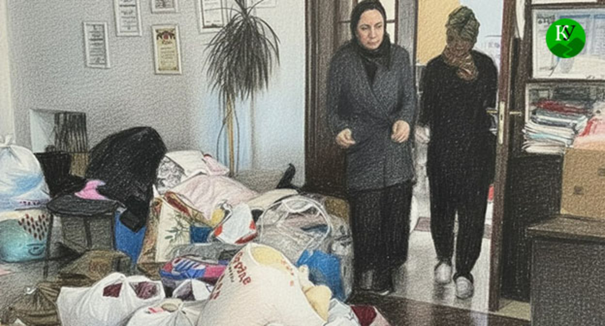 Сбор помощи для жителей Дагестана. Иллюстрация создана "Кавказским узлом" при помощи ИИ в программе Copilot