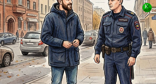 Сотрудник полиции стоит рядом с мужчиной. Иллюстрация создана "Кавказским узлом" при помощи ИИ в программе Copilot Сотрудник полиции стоит рядом с мужчиной. Иллюстрация создана "Кавказским узлом" при помощи ИИ в программе Copilot