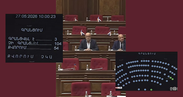 Заседание парламента Армении. Информация с электронного табло: 3 - явка, 104 - неявка, 54 - кворум. Коллаж "Кавказского узла" Скриншот видео https://news.am/ru/video/1038688 Заседание парламента Армении. Информация с электронного табло: 3 - явка, 104 - неявка, 54 - кворум. Коллаж "Кавказского узла" Скриншот видео https://news.am/ru/video/1038688