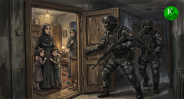 Сотрудники силовых структур заходят в квартиру. Иллюстрация создана "Кавказским узлом" при помощи ИИ в программе Copilot Сотрудники силовых структур заходят в квартиру. Иллюстрация создана "Кавказским узлом" при помощи ИИ в программе Copilot