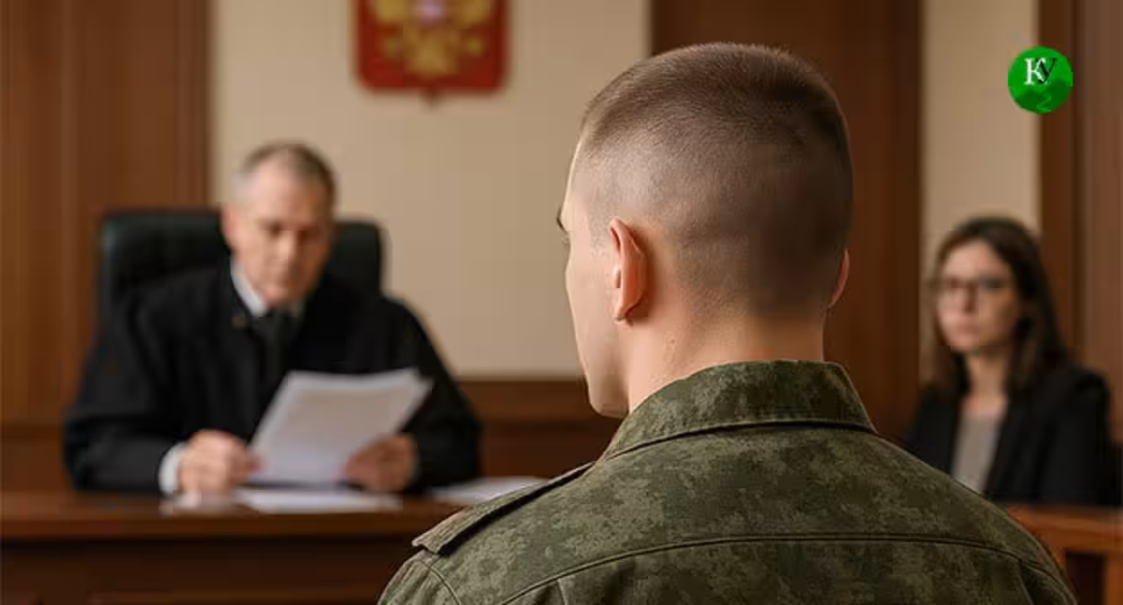 Военнослужащий в зале суда. Иллюстрация создана "Кавказским узлом" с помощью ИИ в программе Copilot.