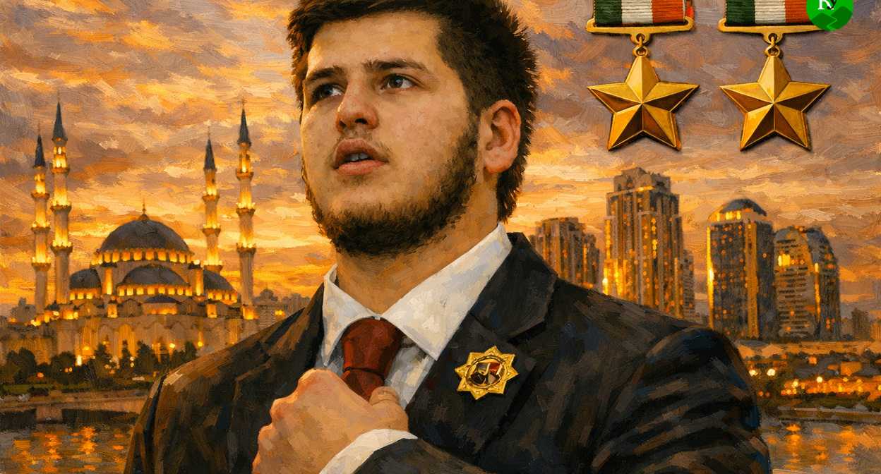 Адам Кадыров. Иллюстрация создана «Кавказским узлом» с помощью ИИ в программе Copilot Адам Кадыров. Иллюстрация создана «Кавказским узлом» с помощью ИИ в программе Copilot
