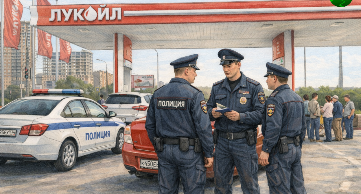 Полиция на АЗС. Иллюстрация создана "Кавказским узлом" с помощью ИИ в программе Copilot. Полиция на АЗС. Иллюстрация создана "Кавказским узлом" с помощью ИИ в программе Copilot.