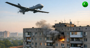 БПЛА над городом. Иллюстрация создана «Кавказским узлом» с помощью ИИ в программе Copilot