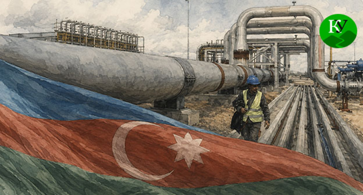 Флаг Азербайджана и газопровод. Иллюстрация создана "Кавказским узлом" при помощи ИИ в программе Copilot