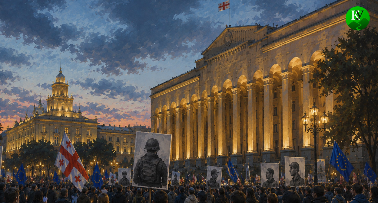 Протест у парламента Грузии. Иллюстрация создана «Кавказским узлом» с помощью ИИ в программе Copilotд