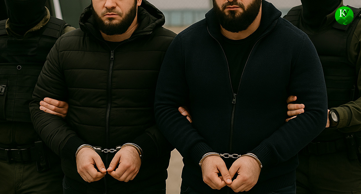 Задержание мужчин. Иллюстрация создана «Кавказским узлом» с помощью ИИ в программе Copilot