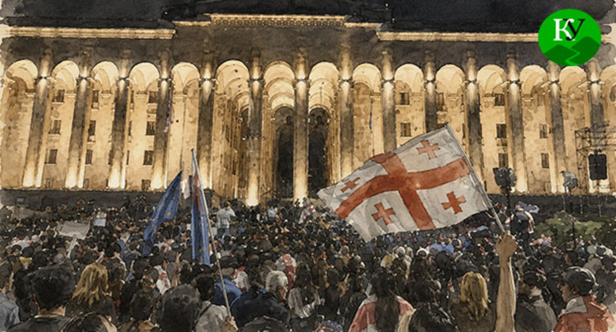 Акция протеста в Тбилиси. Иллюстрация создана "Кавказским узлом" при помощи ИИ в программе Copilot Акция протеста в Тбилиси. Иллюстрация создана "Кавказским узлом" при помощи ИИ в программе Copilot