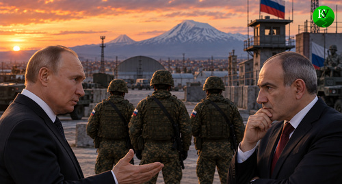 Путин и Пашинян. Иллюстрация создана «Кавказским узлом» с помощью ИИ в программе Copilot
