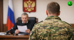 Военный в суде. Иллюстрация создана «Кавказским узлом» с помощью ИИ в программе Copilot