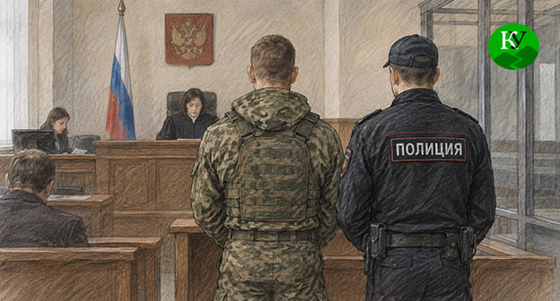 Военнослужащий в зале суда. Иллюстрация создана "Кавказским узлом" при помощи ИИ в программе Copilot Военнослужащий в зале суда. Иллюстрация создана "Кавказским узлом" при помощи ИИ в программе Copilot
