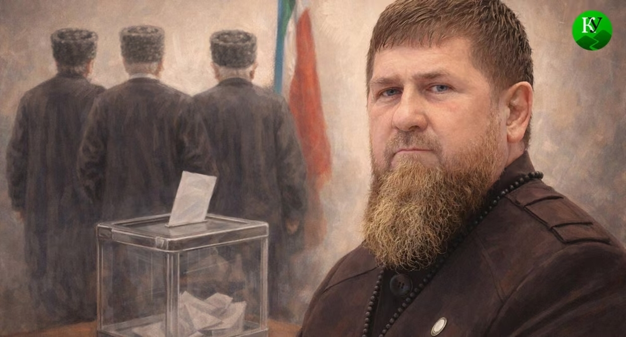 Кадыров и выборы. Иллюстрация создана «Кавказским узлом» с помощью ИИ в программе Copilot Кадыров и выборы. Иллюстрация создана «Кавказским узлом» с помощью ИИ в программе Copilot