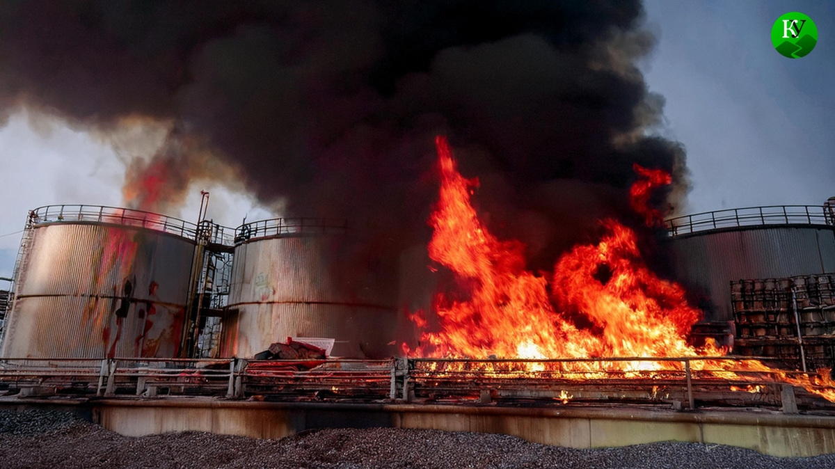 Пожар на нефтезаводе. Иллюстрация создана «Кавказским узлом» с помощью ИИ в программе Copilot