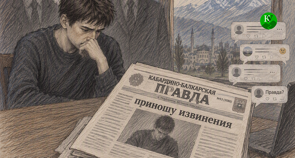 Заметка с публичными извинениями в газете. Иллюстрация создана "Кавказским узлом" при помощи ИИ в программе Copilot Заметка с публичными извинениями в газете. Иллюстрация создана "Кавказским узлом" при помощи ИИ в программе Copilot