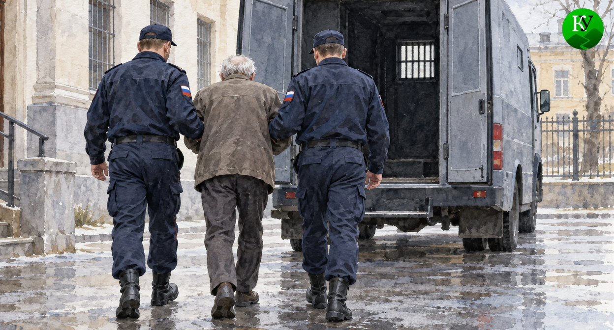 Пенсионер и конвой. Иллюстрация создана «Кавказским узлом» с помощью ИИ в программе Copilot