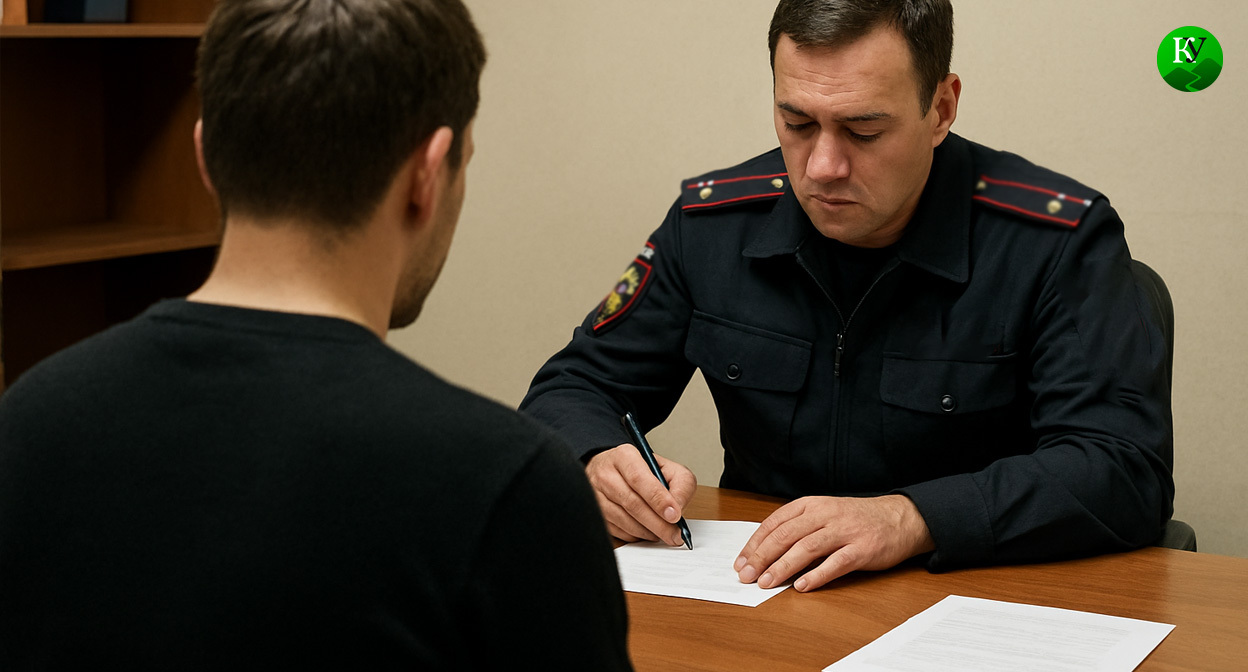 Мужчина на допросе. Иллюстрация создана «Кавказским узлом» с помощью ИИ в программе Copilot